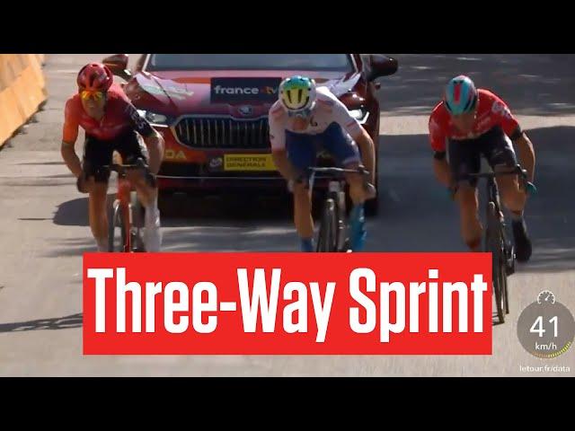 Victor Campenaerts, Matteo Vercher, Michal Kwiatkowski In Tour de France 2024 Stage 18 Sprint Finish