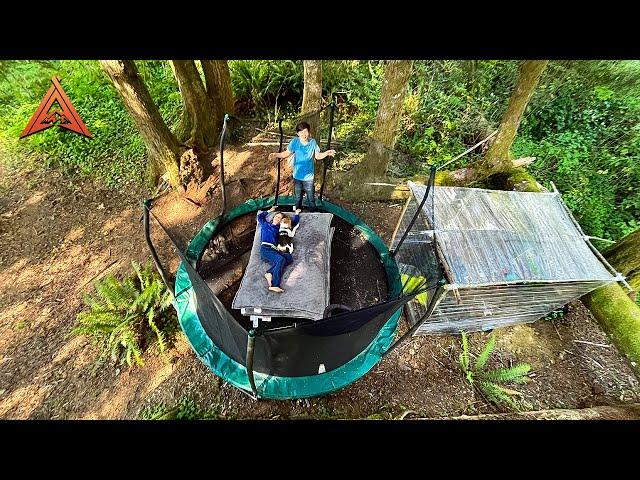 24 Hour Trampoline Fort “Survival” in the Woods