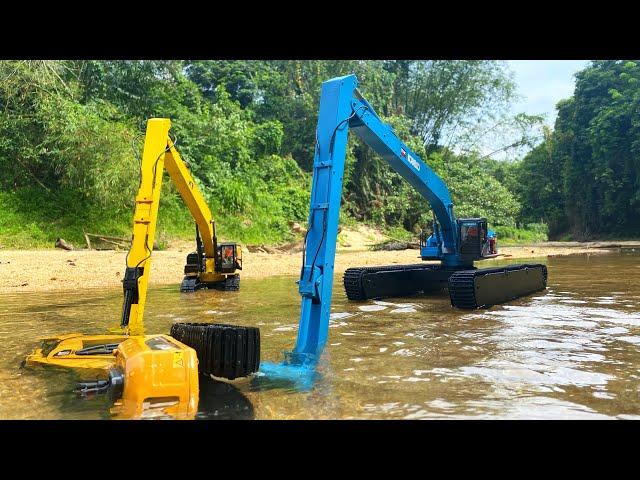 Story Line : Kobelco Amphibious Saving The Huina 1550 Stuck In Water