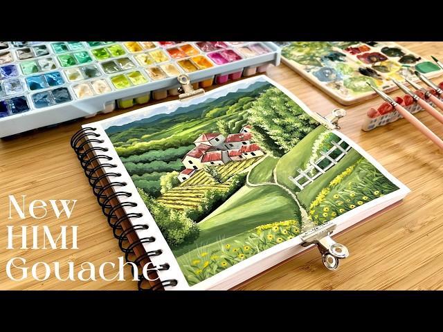 New HIMI Twin Cup Gouache Palette Unboxing⎪Gouache Landscape Painting + New Sketchbook 