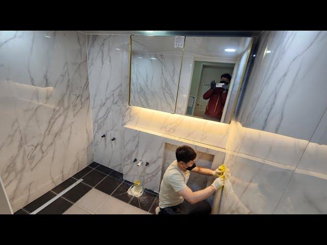 Construction of the bathroom interior that ends in one day