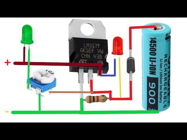 Smart 18650 Li-ion Charger circuit with battery full led indicator / With LM317