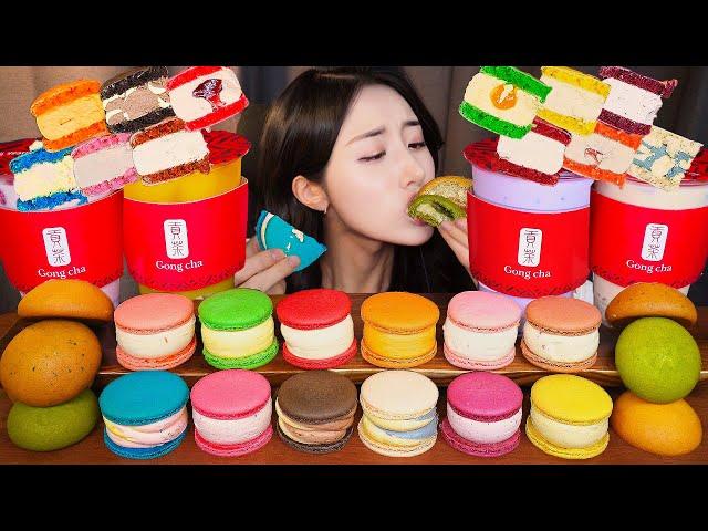 SUB) STICKY CHEWY DESSERT MACARON & BUBBLE MILK TEA ASMR MUKBANG KOREAN BREADㅣNO TALKING