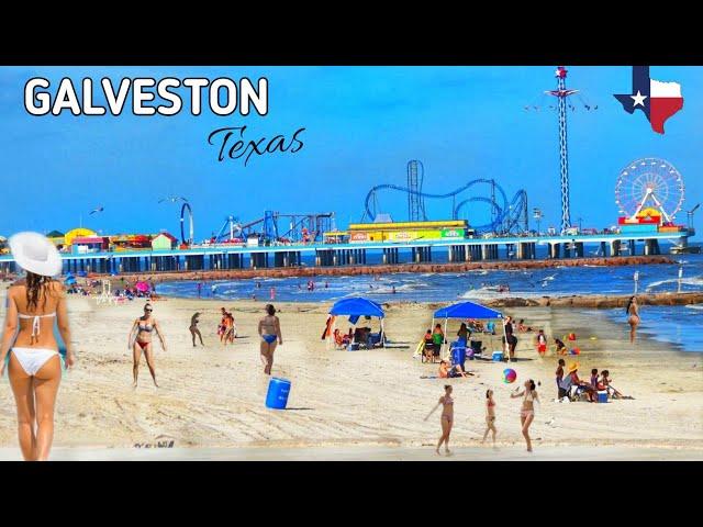 Walking in Galveston Beach in Galveston, Texas USA (South of Houston) | Beach Waves Sounds!
