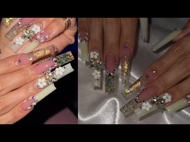 Acrylic nails tutorial  | GREEN SPRING NAILS  FREESTYLE