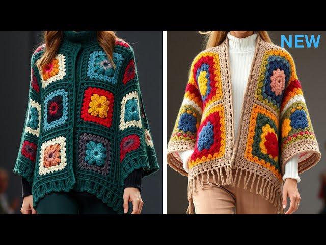 Crochet granny square poncho front open designs/Crochet granny square cape designs#crochet#poncho