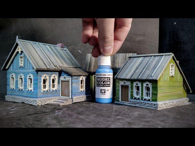 VILLAGE HOUSES for DIORAMA in 72 scale OWN HANDS.  BUILDING AND PAINTING A WOODEN HOUSE.