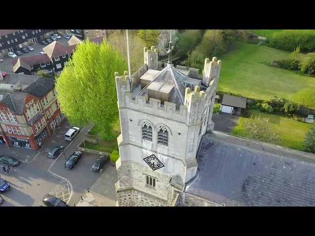 Short Drone video Waltham Abbey white water rafting center and King Harold Church