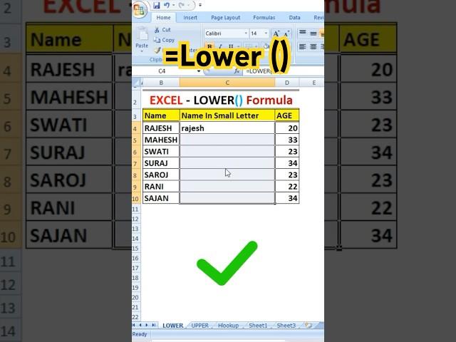 LOWER Function in Excel | Excel lower formula in Hindi | #excel #excelformula #lowerfunction