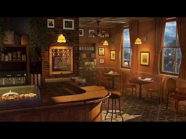 Vintage Coffee Shop Ambience - Smooth Piano Jazz Music w/ Rain for Studying, Work & Relaxation