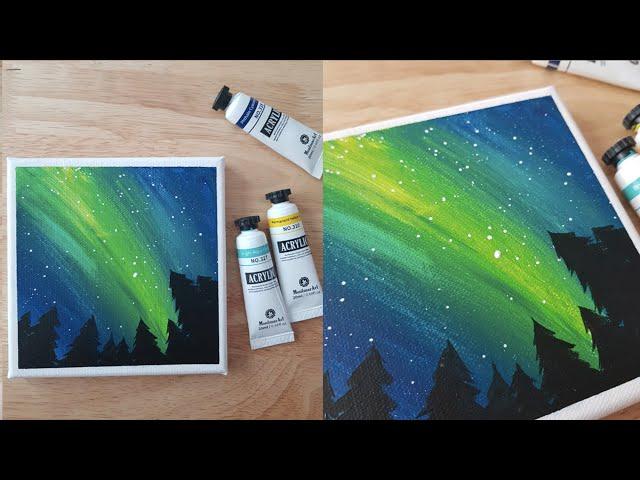 how to draw AURORA with acrylic paint on mini cavas