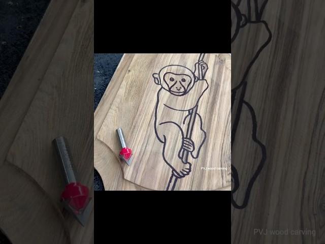 Wood carving Monkey with router machine#shorts #wood #woodart #diy #art