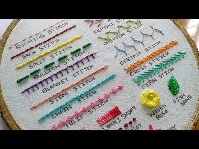 20 Basic Hand Embroidery Stitches Sampler for Absolute Beginners