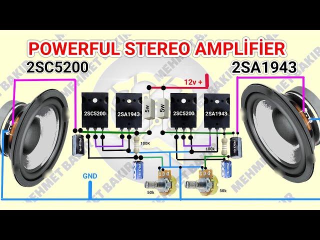 2sc5200 and 2sa1943 powerful stereo amplifier . 2sc5200 & 2sa1943 güçlü bass amfi yapımı . DIY