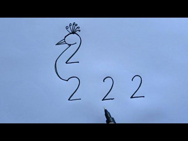 How To Draw Peacock With 2222 Number | How To Turn 2222 In Peacock Drawing | Peacock Drawing Art