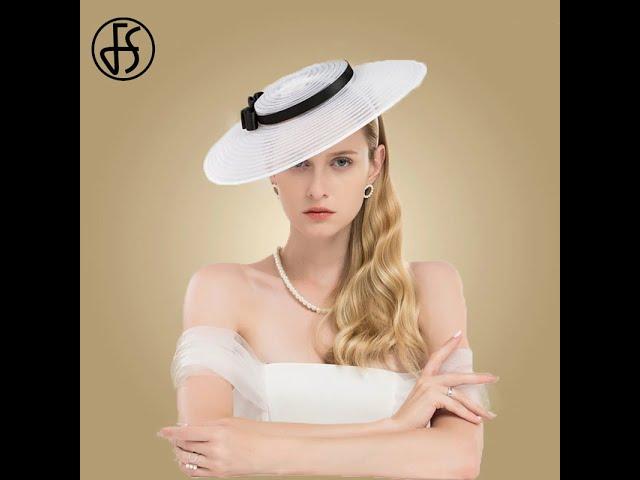 Fs big black church hats wide brim fascinators for women elegant white kentucky derby lady bow