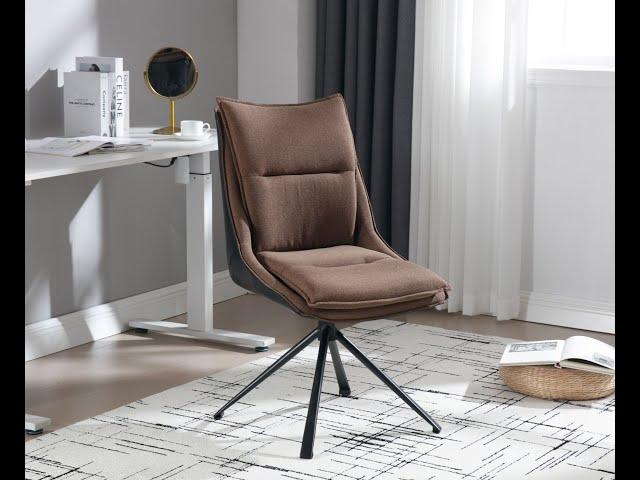 Wahson Modern Brown Swivel Office Chair in Linen Padded Comfy Vanity Accent Chair for Home Office