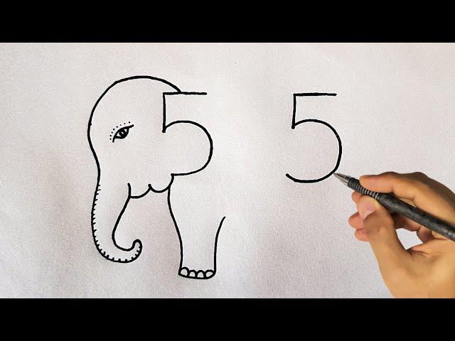 How To Draw Elephant From Number 55 l Elephant Drawing Ideas l Online Drawing l Number Drawing l Art