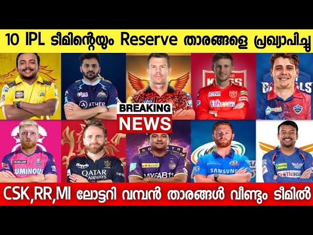 അൺസോൾഡ് താരങ്ങളെ വാങ്ങി സഞ്ജുവിന് കോളടിച്ചു,RCB രക്ഷപ്പെട്ടു, ബ്രേക്കിങ് ന്യൂസ് ,Reserve Players IPL