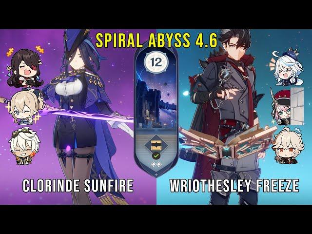 C0 Clorinde Sunfire and C0 Wriothesley Freeze | Genshin Impact Abyss 4.6 Floor 12 9 Stars