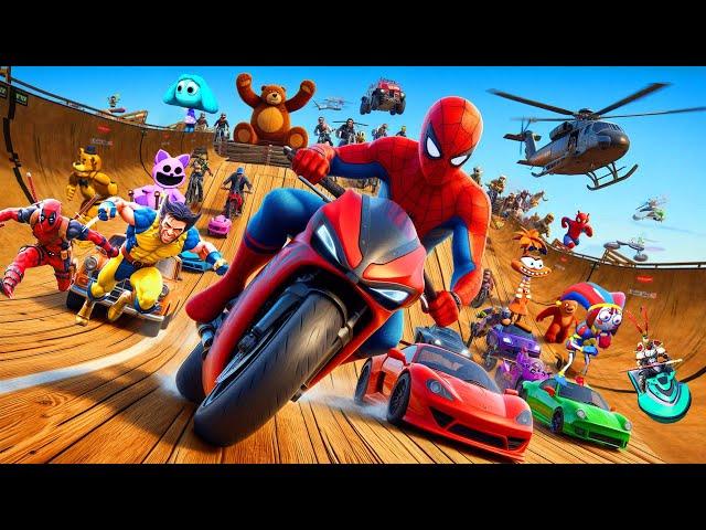 GTAV SPIDER - MAN 2 ️, FIVE NIGHTS AT FREDDY'S, POPPY PLAYTIME 3 Join in Epic New Stunt Racing🪂