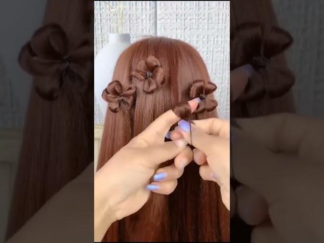 Flower Hairstyle in open hair ️ || #must watch it #beautiful hairstyle #hairstyleseries