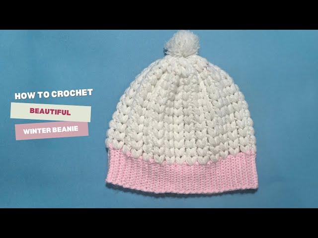 DIY Baby Pink Puff Stitch Beanie | Easy Crochet Tutorial for Beginners