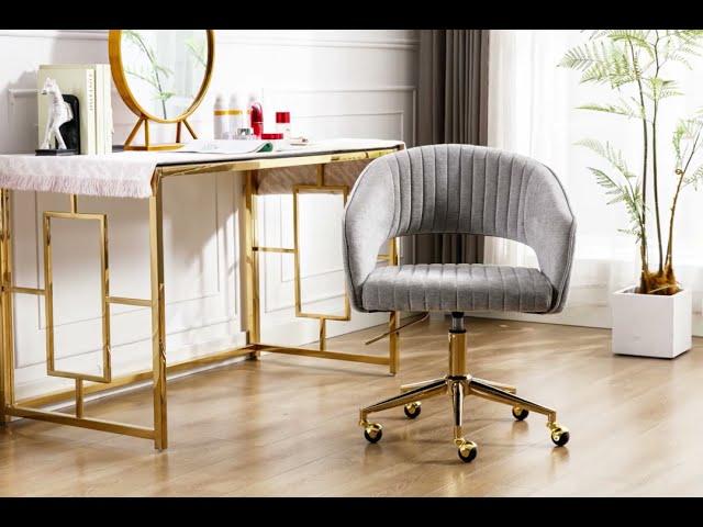 Wahson Gray Home Office Chair Comfortable Vanity Chair Computer Swivel Task Chair with Golden Base