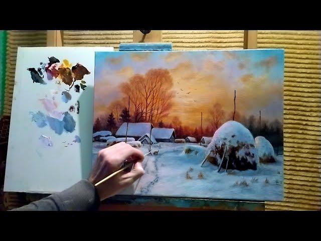 Painting a winter landscape at sunset|many nuances|how to draw a winter landscape #painting #art