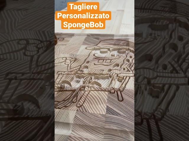 EndGrain cutting board with SpongeBob logo inlayed in mohagony!!! #endgrain #prowoodcut