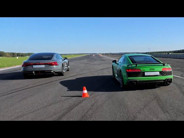 Audi R8 V10 vs. Audi RS e-tron GT performance 2025 in acceleration 0-100 km/h. Drag race. Track