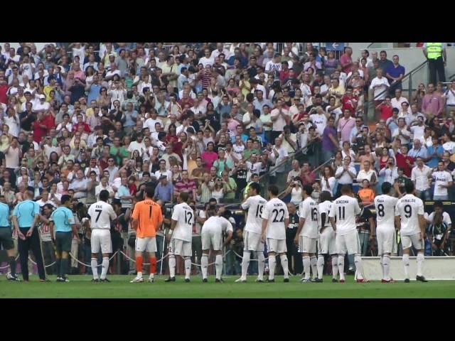 The Real Madrid players entering the field - hymn playing "Hala Madrid"