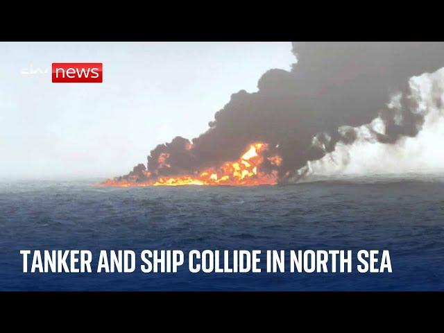 Tanker and cargo vessel collide in North Sea | Sky News coverage