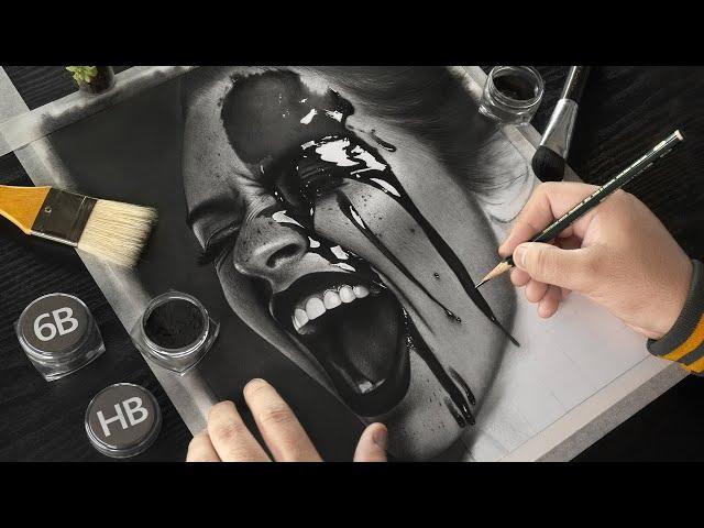 Drawing Hyper Realistic WET Face Portrait!