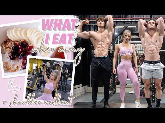 WHAT I EAT WHEN I TRAVEL + INTENSE SHOULDER WORKOUT  | Reuniting w/ friends ft David, James & Nikki