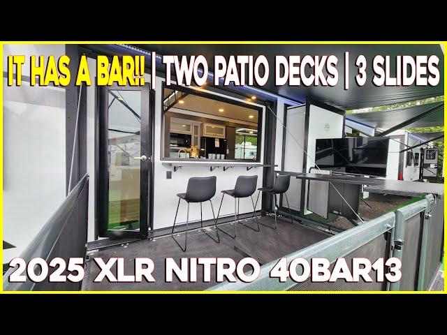 Toy Hauler With a Side Patio & BAR! 2025 XLR Nitro 40BAR13 Fifth Wheel RVs at Couchs RV Nation