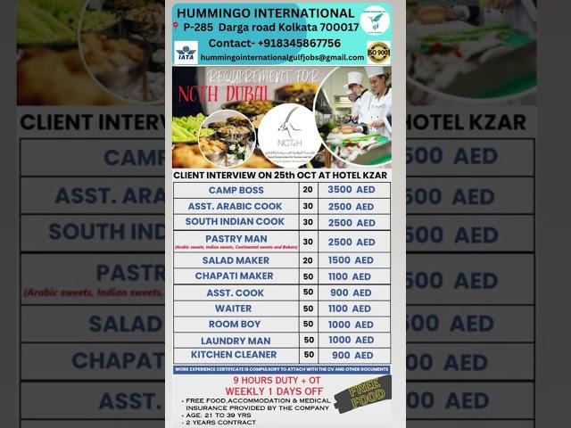 55k salary for Chef in Dubai| NCTH company vacancies | #job #career #dubai #gulfjobs #shorts  #cook