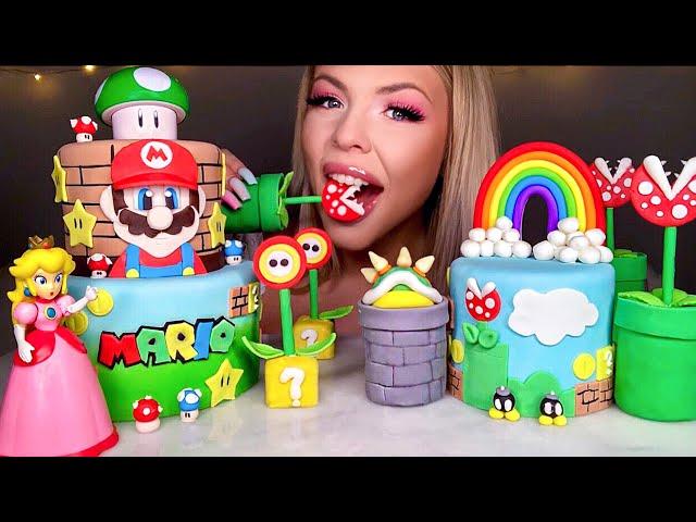 ASMR EDIBLE SUPER MARIO PARTY, FIRE FLOWER CAKE POP, EDIBLE BOWSER, PIRANHA PLANT MUKBANG