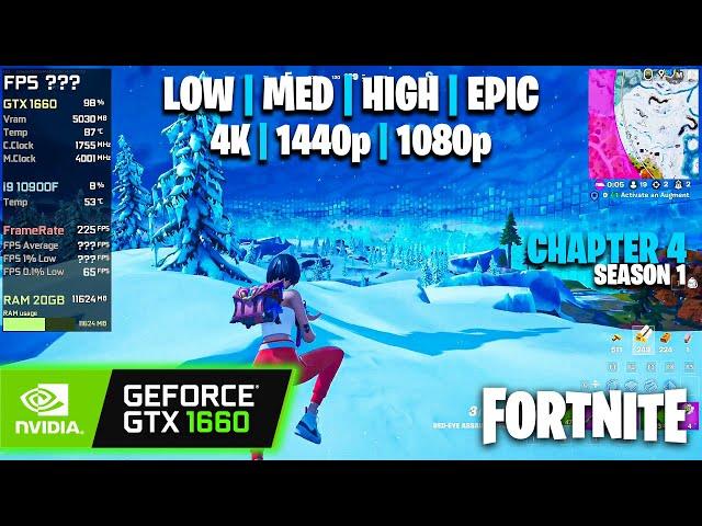 GTX 1660 | Fortnite - Chapter 4 / S1 - 4K, 1440p, 1080p - Epic, High, Medium, Low, Lumen ON/OFF