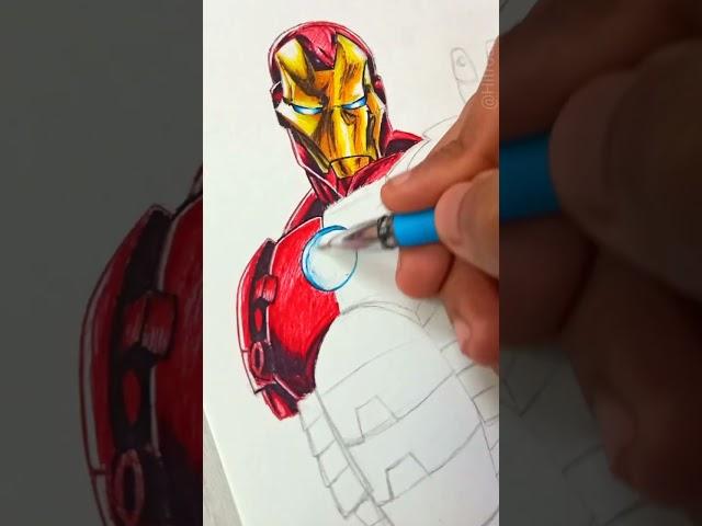 Drawing Iron manwith pens #shorts #ironman #youtubeshorts