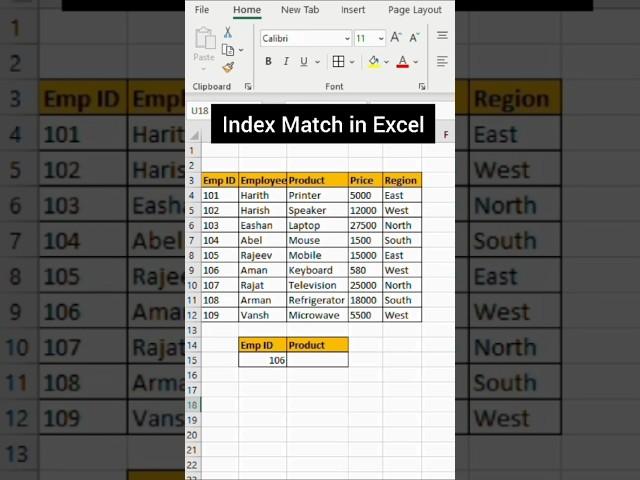 Index match in Excel #shorts #ytshorts