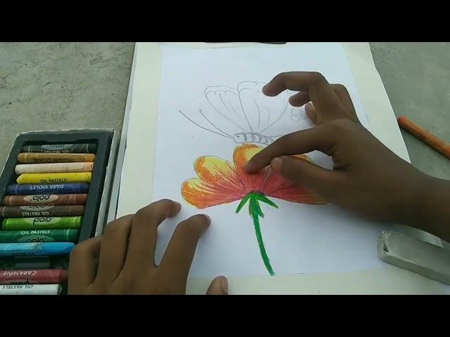 A beautiful flower with butterfly  ,,, (drawing with pestel colour) purba art official ️