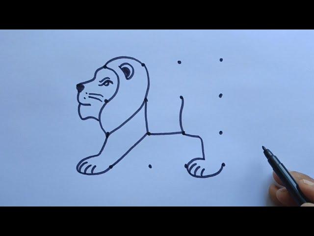 How To Draw Lion With 4x4 Dots |  Lion Drawing Step By Step | Lion Drawing With Dot By Dot