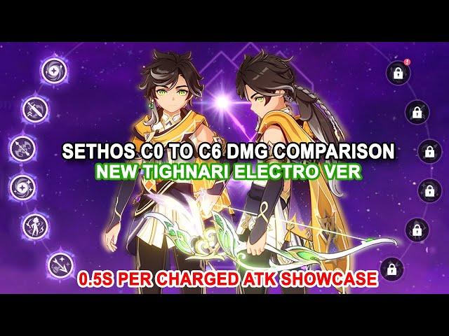 Sethos C0 to C6 DMG Comparison - New Tighnari Electro Ver | 0.5s Per Charged Atk Showcase