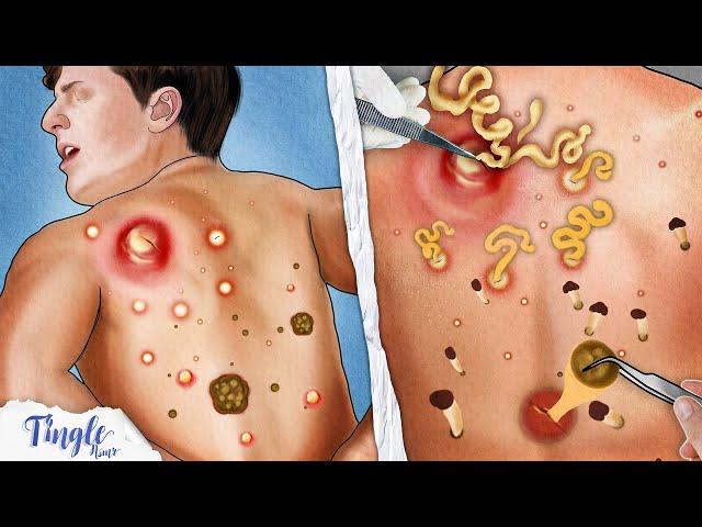 [ASMR Animation] Satisfying Back Acne Removal, Blackhead Popping Stop Motion