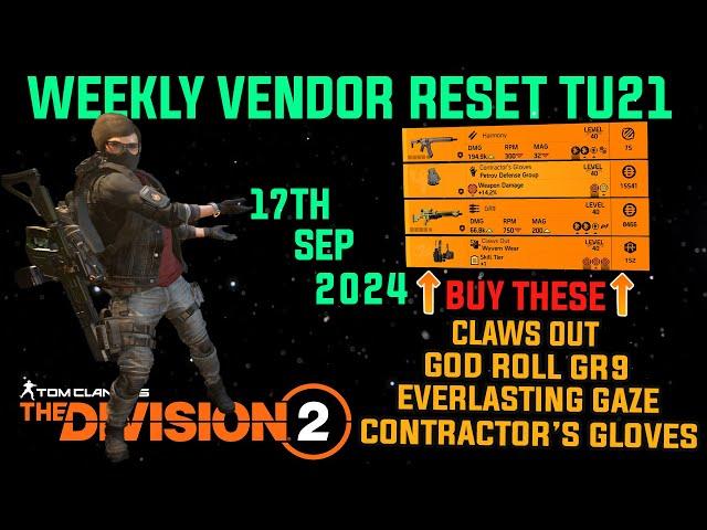 The Division 2 *MUST BUYS* "GOOD WEEKLY VENDOR RESET TU21(LEVEL 40)" September 17th 2024