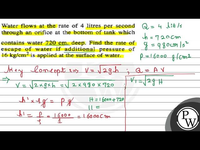 Water flows at the rate of 4 litres per second through an orifice a...