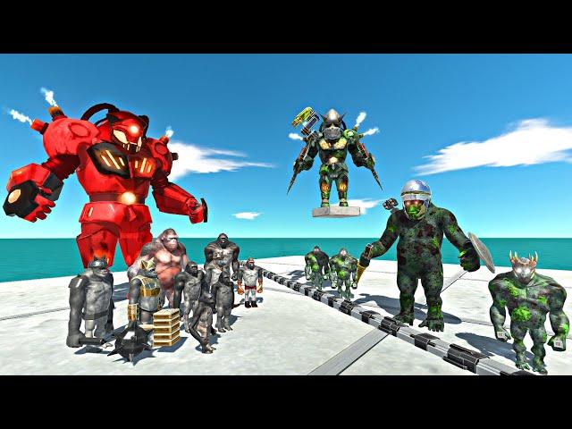 Mutant Primates Rescues Green Zombie Assassin Goro Team and Fight  - Animal Revolt Battle Simulator