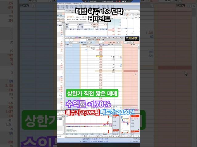 상한가 직전 짧은 매매 / 딥마인드 /매일 하루 1% 단타 스캘핑 매매영상