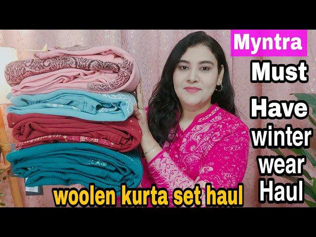 Myntra Warm & Cozy Woolen Kurta Dupatta Set Haul  Woolen Kurta set Haul  winter wear Haul 